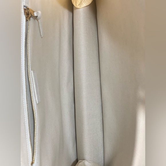 Saint Laurent * Linen Calfskin Striped Rive Gauche Tote Water Green - Picture 11 of 12